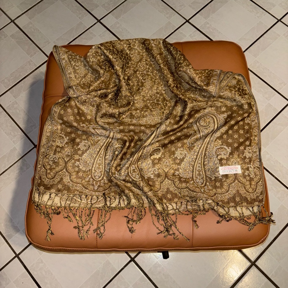 Paisley Patterned Shawl/Scarf in Tan Made in Jerusalem